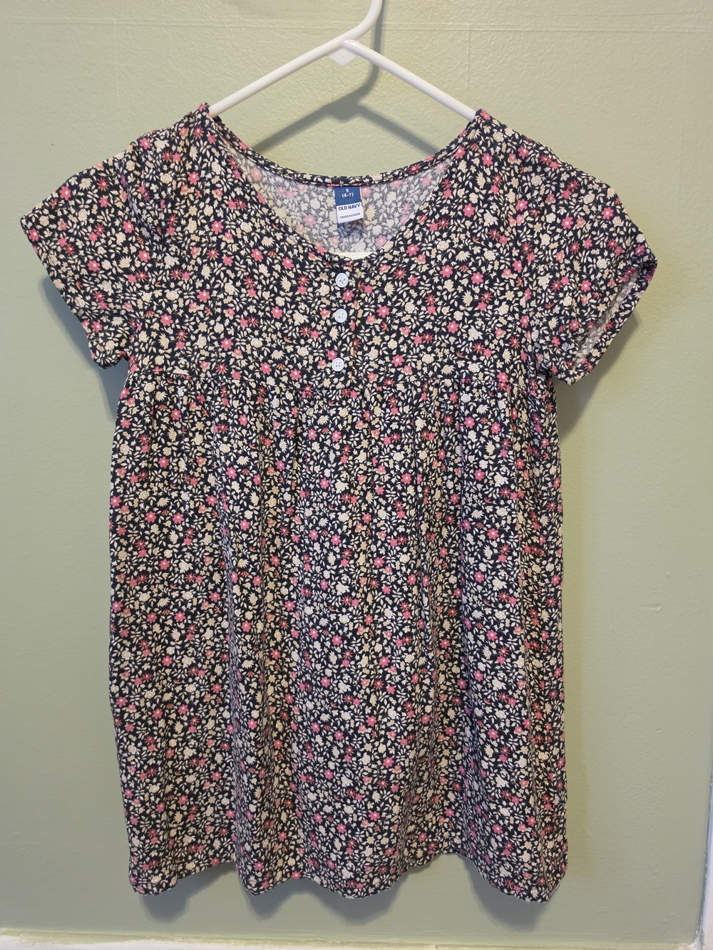 Old Navy Black Floral Pink and Cream Casual Dress